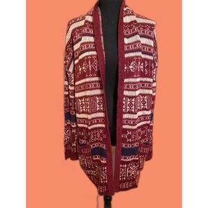 Billabong Aztec Trek Women's Cardigan Sweater Medium Burgundy